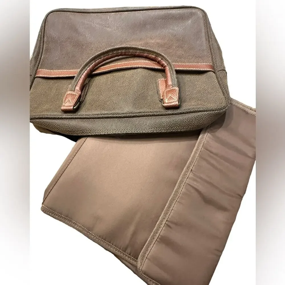 Pebble Grain Faux Suede Laptop Bag Padded Insert Brown/Rust with shoulder strap
